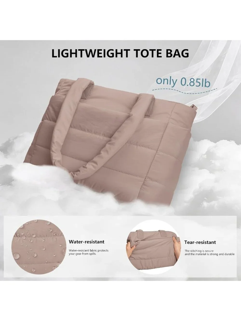 👜Women's Deep Khaki Quilted Puffer Tote Bag Lightweight Work For Travel Handbag